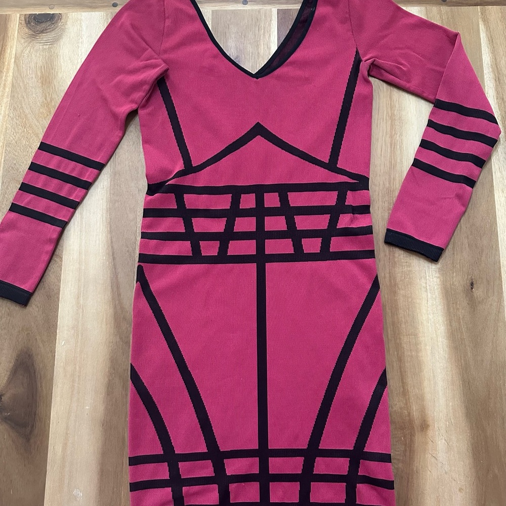 bebe Red and Black Long Sleeve Dress